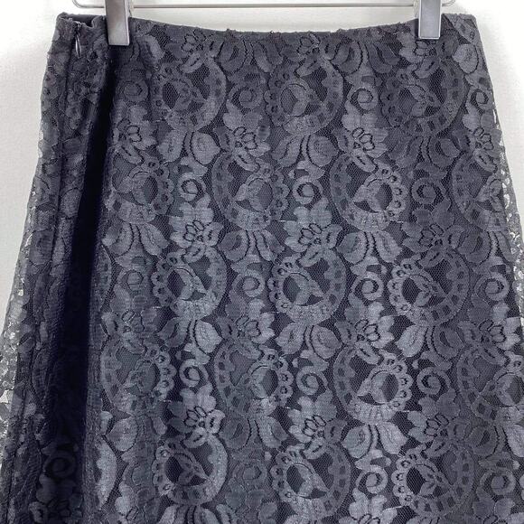 DRESS BARN Vintage Y2K Black Lace Floral Flowy A-Line Midi Skirt - Picture 3 of 10